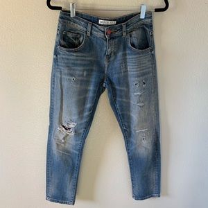 Zara Blue Ripped Boyfriend Jeans Size 00